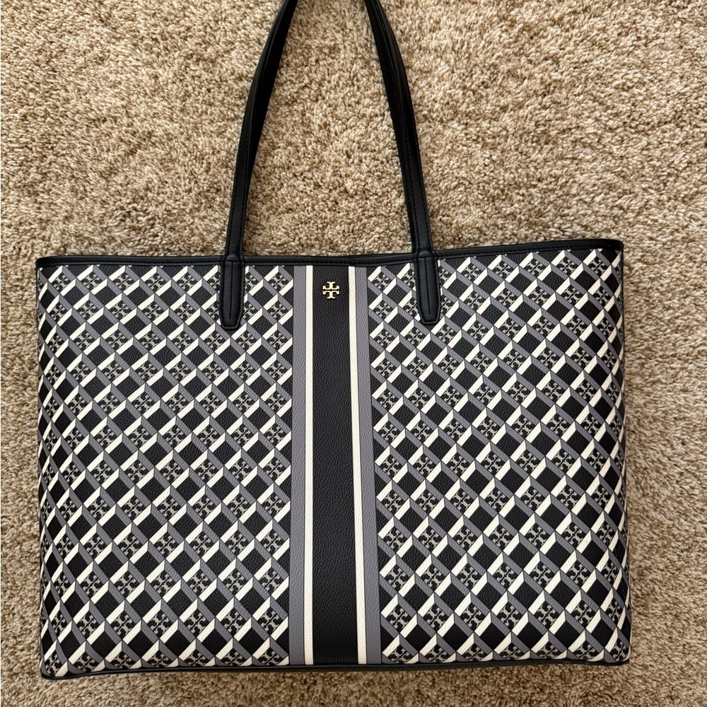 Tory Burch Black and White Gemini Tote Bag
